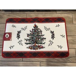 Spode Christmas Tree Tartan Kitchen Bath Rug Mat Nonskid Latex Backing NWT